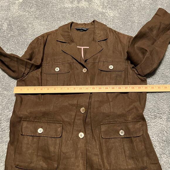 Lands End Blazer Women 12 Brown 4 Button Linen Lagenlook Jacket - Picture 7 of 10